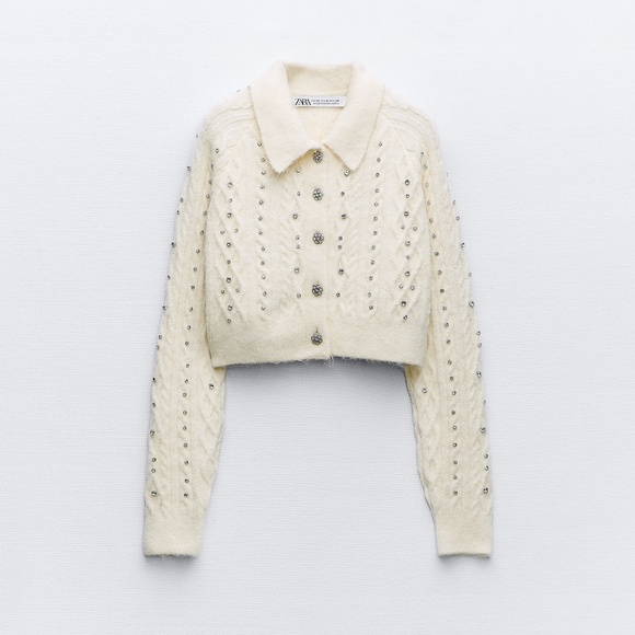 ZARA BEADED CROP KNIT CARDIGAN NWT SET (MEDIUM) - Picture 1 of 7